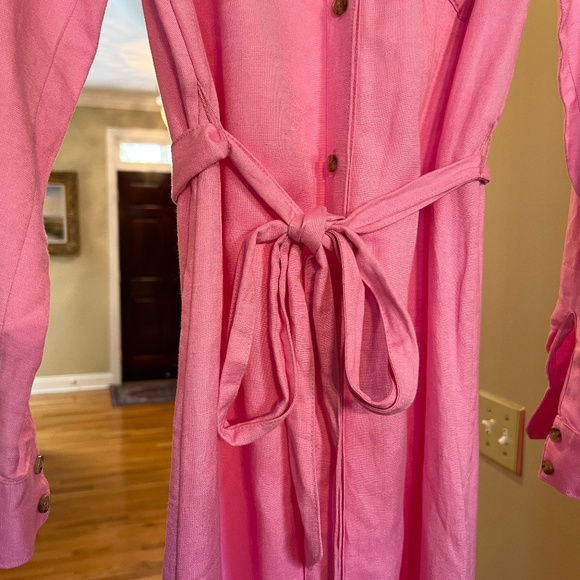 NWOT LOFT Pink Linen Blend Shirt Style Maxi Dress with Tie Belt Size 6 - Picture 6 of 6
